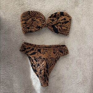 Montce Tiger-Stripe Bandeau Bikini Top - Brown & Black